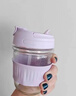 泰禧閣高顏值雙飲杯簡(jiǎn)約吸管玻璃水杯定印制logo禮品杯開(kāi)業(yè)活動(dòng)地推杯子 紫色 350ml 曬單實(shí)拍圖