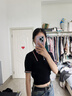 ONLY休閑時(shí)尚POLO領(lǐng)短袖短款針織衫女|123145001 H1Z 黑色 XS (155) 76A 曬單實(shí)拍圖