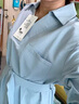 初語通勤短袖襯衫連衣裙女2025年春夏新款V領氣質中長裙子 天藍色  M 曬單實拍圖