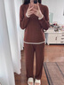 松山棉店輕薄小暖羊家居服套裝羊毛抗靜電親膚可外穿睡衣女士-咖色L 曬單實(shí)拍圖