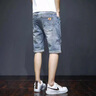 衣然呈品牛仔短褲男夏季薄款七分褲男生休閑中褲馬褲潮流破洞工裝5分褲男 圖片色 L 【建議110-130斤】 曬單實(shí)拍圖