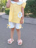G.DUCKKIDS女寶寶夏裝甜美套裝嬰兒衣服中小童短袖褲子洋氣女童休閑服兩件套 黃色 提花太陽花套裝 100 cm 曬單實拍圖