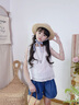 乖妮貓女童夏裝套裝2025新款兒童韓系穿搭中大童夏娃娃衫牛仔短褲兩件套 上衣+牛仔短褲 160 碼 曬單實拍圖