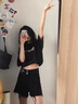 延芮黑色毛邊牛仔短褲女夏季2025新款雙扣設(shè)計感高腰寬松a字闊腿 黑色 QGQ2047 M 【100-110斤】 曬單實拍圖