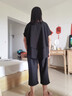 品匯菲大碼女裝套裝胖妹妹夏裝上衣胖女人顯瘦加肥微胖mm肥婆藏肉遮肚子 黑色套裝 2XL 建儀120-140斤 曬單實(shí)拍圖