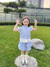 BARRY BANNY女童海洋短袖襯衫小飛袖套裝夏季新款學院風休閑褲裙 海洋上衣 140 cm（56-68斤） 曬單實拍圖