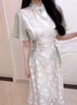 衣然呈品連衣裙女夏季新款美式高街潮牌立領(lǐng)盤扣綁帶旗袍修身碎花長裙子女 碎花連衣裙 M 【建議90-105斤】 曬單實(shí)拍圖