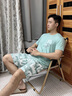 莫代爾男士睡衣夏季莫代爾短袖短褲冰絲家居服青年男生大碼夏天薄款套裝 M1043淺綠 3XL 【建議180-200斤】 曬單實(shí)拍圖