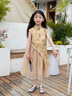 WVD國際品牌女童旗袍國風(fēng)漢服洋裝夏款2025新款兒童新中式套裝裙夏季古風(fēng)裙 YDTZ楓葉畫(huà)畫(huà)套裙黃色 YDTZ楓葉 120 曬單實(shí)拍圖