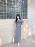 香影灰色休閑運動套裝女2025夏裝新款泡泡袖t恤衛(wèi)裙半身裙兩件套 中灰 S 155/80A/85-95斤 曬單實拍圖