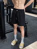 牧唯美式復古薄款短褲男夏季冰絲速干籃球運動(dòng)沙灘寬松顯瘦休閑四分褲 黑色 XL [建議130-150斤] 曬單實(shí)拍圖