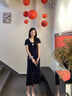 瑜尚臻品碎花連衣裙女夏季扭結(jié)設(shè)計(jì)純欲風(fēng)韓系收腰A字裙蕾絲拼接中長裙子 【藏藍(lán)色】S 曬單實(shí)拍圖