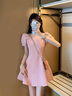 蔻伊婭（Kouyiya）品牌女裝新品氣質(zhì)粉色收腰連衣裙女裝名媛氣質(zhì)粉色泡泡袖裙子女 粉紅色 M 100-110斤 曬單實(shí)拍圖