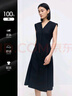 水云間黑色V領(lǐng)連衣裙女2025夏新款無袖收腰a字裙顯瘦簡(jiǎn)約純棉中長(zhǎng)款裙子 黑色 L 曬單實(shí)拍圖