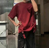 POUM短袖t恤男夏季新款寬松休閑男生體恤可調(diào)節(jié)綁帶設(shè)計感男裝上衣服 NJN-CC11酒紅色 L 曬單實拍圖