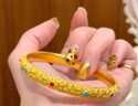 Mercantia金包銀手鐲花絲琺瑯彩鏤空宮廷皇后黃金手鐲大克重金店同款送女友 琺瑯彩愛(ài)心四瓣花鑲鉆手鐲 約28克（金1.5克） 曬單實(shí)拍圖
