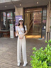 魯雅爾韓版西裝褲女夏季高級感顯瘦寬松休閑褲窄版百搭舒適闊腿直筒褲 白色 L 曬單實拍圖