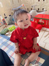 G.DUCKKIDS小黃鴨一周歲禮服男寶寶抓周衣服國風百天百日宴滿月嬰兒衣服夏季 紅色+香囊 66cm 66碼0-3月建議寶寶4-6公斤 曬單實拍圖