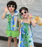 哈羅小黃鴨 HAL.DUCK.童兄妹裝波浪紋連衣裙背心休閑裙夏款2025新款孩短袖T恤套 女童連衣裙 90 cm 曬單實(shí)拍圖