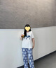 MsShe【天絲棉套裝】大碼女裝2025夏裝胖mm燙鉆刺繡短袖T恤闊腿褲 T恤-純白色現(xiàn)貨 2XL 曬單實(shí)拍圖