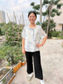 俞兆林媽媽夏裝套裝50-60歲洋氣2025新款中老年人女新中式t恤老太太衣服 藍色上衣+米色褲子 XL 建議80-105斤 曬單實拍圖