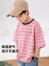 左西男童短袖t恤兒童衣服夏季條紋2025新款男孩大童上衣潮 粉色條 160 曬單實(shí)拍圖