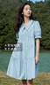 茵曼（INMAN）田園風Polo領(lǐng)連衣裙女裝2025夏季新品泡泡袖裙子 淺水藍-新  S 曬單實拍圖