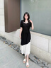尚靜法式優(yōu)雅赫本風小黑裙25年夏季新小清新珍珠點綴連衣裙 黑色+米色 M 曬單實拍圖