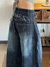 OLDER SEA背后刺繡拼接彎刀褲牛仔褲女2025秋季新款美式復(fù)古做舊寬松闊腿褲 深藍(lán)色 S 【建議80-95斤】 曬單實(shí)拍圖