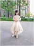 G.DUCKKIDS女童禮服公主裙兒童生日走秀蓬蓬紗裙夏花童婚紗主持人鋼琴演出服 香檳色前短后長(zhǎng) 150 身高140-145cm年齡11-12歲 曬單實(shí)拍圖