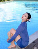 TOSWIMTOSWIM泳衣女分體短袖游泳衣防曬遮肚顯瘦溫泉海邊度假?zèng)_浪服泳裝 藍(lán)夜之艦【送價(jià)值139浴巾一條】 M 曬單實(shí)拍圖