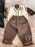 G.DUCKKIDS嬰兒衣服洋氣春秋外出服三件套分體套裝一歲半男寶寶嬰幼兒春裝潮 米白色 三件套 90 曬單實(shí)拍圖