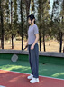 PHIGEER速干運(yùn)動(dòng)套裝女夏季透氣寬松羽毛球服短袖專(zhuān)業(yè)跑步健身訓(xùn)練服t恤 紫色兩件套（墨灰褲） M【推薦90-108斤】 曬單實(shí)拍圖