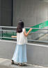OVE女童褲裙套裝夏季薄款2025新款兒童裙褲冰絲闊腿褲女大童夏裝褲子 9992白色+2170藍(lán)色【套裝】 150 150cm 曬單實拍圖
