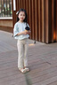 moonkids女童喇叭褲夏季薄款兒童波點(diǎn)休閑長褲小女孩2025夏裝九分微喇褲子 18378杏色喇叭褲 160 cm 曬單實(shí)拍圖
