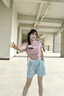 哈魯?shù)纤{色冰絲運動短褲女外穿a字褲小個子韓版休閑顯瘦百搭奶芙五分褲 淺藍色 L （80-105斤） 曬單實拍圖