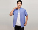 TOMMY HILFIGER【百搭純色】春夏男裝純棉商務(wù)休閑中性簡(jiǎn)約短袖襯衫外套 天空藍C66 L (推薦： 150-165斤) 曬單實(shí)拍圖