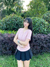 尚靜短袖t恤女25年夏新女裝歐若風蕾絲花邊拼接紐扣裝飾V領(lǐng)體恤上衣女 粉色 M 曬單實拍圖