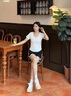 馬克華菲女鞋夏季新款德訓鞋女平底休閑板鞋女百搭厚底增高運動(dòng)小白鞋子女白灰37 （標準皮鞋碼） 曬單實(shí)拍圖