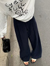棠暖亞麻闊腿褲女2025新款夏季小個(gè)子冰絲寬松彎刀西裝褲休閑直筒褲子 藏青色 L 110-120斤 曬單實(shí)拍圖
