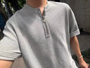 迪伽達 老錢風華夫格半拉鏈短袖T恤男士夏季肌理感亨利領(lǐng)百搭寬松上衣男 YBGN-T331灰色 XL 曬單實拍圖