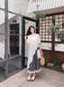 SNYDER WEAR2025夏季新款女套裝裙設(shè)計(jì)感蕾絲衫黑白格半身裙女長(zhǎng)裙套裝兩件套 上衣+半身裙【套裝】 S 建議85-105斤 曬單實(shí)拍圖