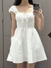 FOREVER21連衣裙女2025年夏季新款蝴蝶結(jié)綁帶方領(lǐng)高腰顯瘦A字小白裙女 白色 M 曬單實(shí)拍圖