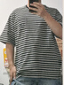 Mr.A日系黑白色條紋?；晟来汤CT恤立體肌理感夏日百搭短袖男 MRA男裝 黑色 L 曬單實(shí)拍圖