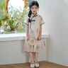 DISNEY迪士尼女童旗袍裙夏季2025新款兒童裝洋氣國風(fēng)漢服連衣裙夏天女孩米白色 110 穿100-105身高30斤內 曬單實(shí)拍圖