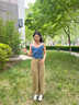 OLDER SEA棉麻褲子女夏高端棉麻長褲做舊休閑褲寬松百搭束口褲松弛感燈籠褲 草綠 M 100內 曬單實拍圖