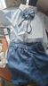 小熊精靈（xiaoxiongjingling）男童禮服夏季兒童西裝套裝帥氣小男孩花童主持人背帶褲合唱表演服 短袖襯衫+藍(lán)格短褲+領(lǐng)結(jié)+背帶 120碼(建議體重37-43斤) 曬單實拍圖
