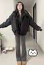 尾郎的店冬季毛領(lǐng)派克服男款潮高級感美式復古工裝棉服bf外套情侶 黑色 S 曬單實(shí)拍圖