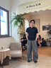 OX-FREAKOXFREAK那不勒斯褶 TR混紡黑色休閑褲男垂感闊腿寬松彎刀西褲 灰色 L 曬單實(shí)拍圖