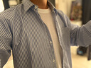 gxmy條紋夾克外套男士休閑套裝春秋季新款潮流寬松衣服男裝搭配三件套 藍(lán)條襯衫+長(zhǎng)白T+牛仔褲淺藍(lán)(3件 XL 曬單實(shí)拍圖